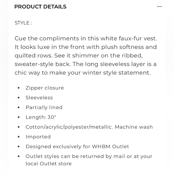 #23 WHITE HOUSE BLACK MARKET FAUX FUR VEST - Picture 4 of 9